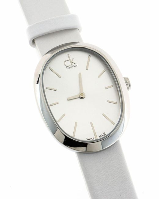  Shop Authentic Calvin Klein Incentive White Dial White Leather Strap Watch for Women - K3P231L6 - Luxxuri
