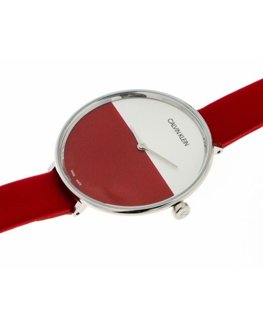  Shop Authentic Calvin Klein Rise Yellow Red Dial Red Leather Strap Watch for Women - K7A231UP - Luxxuri