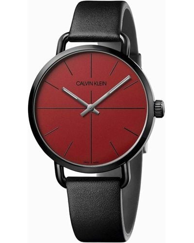  Shop Authentic Calvin Klein Even Maroon Dial Black Leather Strap Watch for Men - K7B214CP - Luxxuri