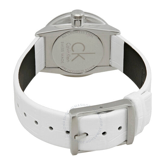  Shop Authentic Calvin Klein Accent Silver Dial White Leather Strap Watch for Women - K2Y2Y1KW - Luxxuri