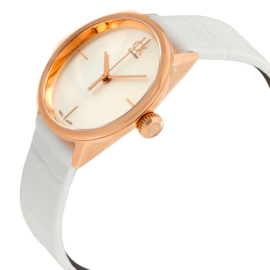  Shop Authentic Calvin Klein Accent White Dial White Leather Strap Watch for Women - K2Y2Y6K6 - Luxxuri