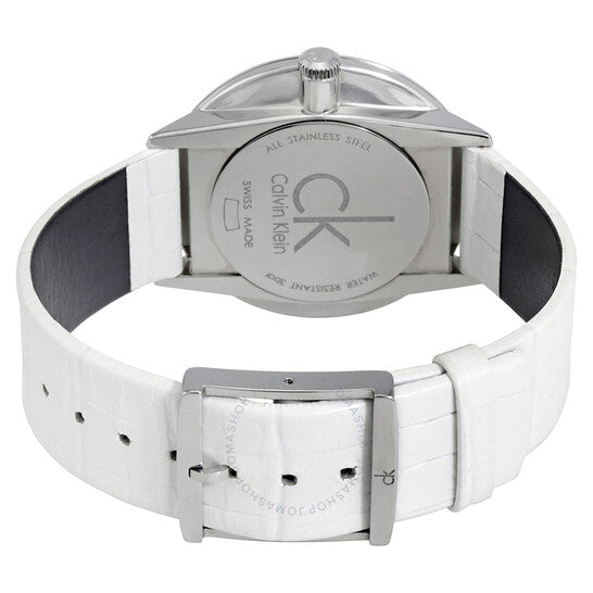  Shop Authentic Calvin Klein Accent Silver Dial White Leather Strap Watch for Women - K2Y211K6 - Luxxuri