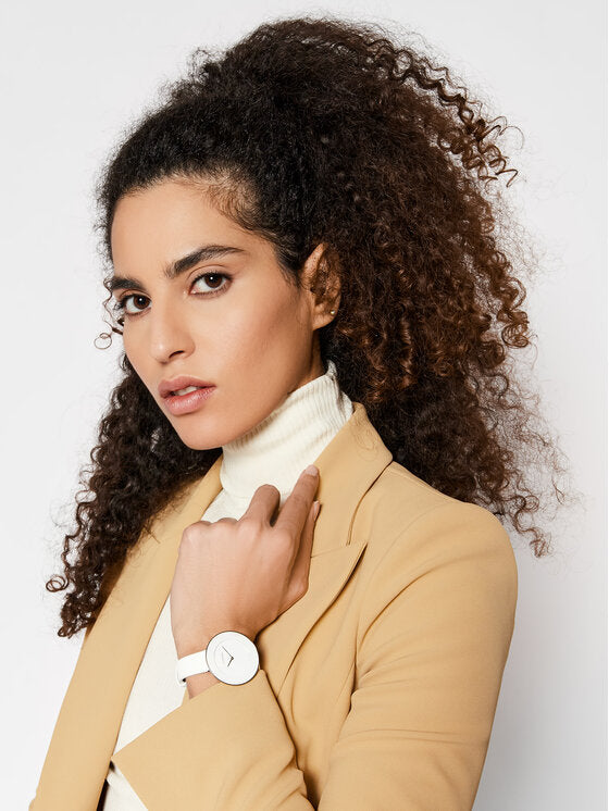 Shop Authentic Calvin Klein Chic White Dial White Leather Strap Watch for Women - K7N23TK2 - Luxxuri