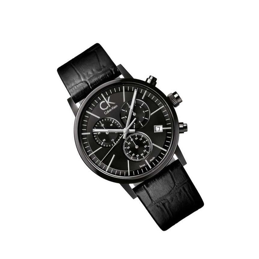  Shop Authentic Calvin Klein Post Minimal Chronograph Black Dial Black Leather Strap Watch for Men - K7627401 - Luxxuri