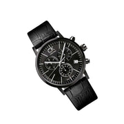  Shop Authentic Calvin Klein Post Minimal Chronograph Black Dial Black Leather Strap Watch for Men - K7627401 - Luxxuri