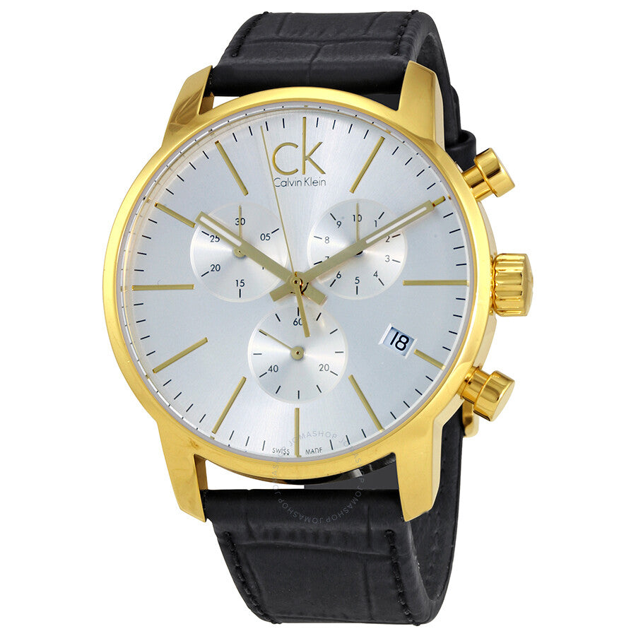  Shop Authentic Calvin Klein City Chronograph Silver Dial Black Leather Strap Watch for Men - K2G275C6 - Luxxuri