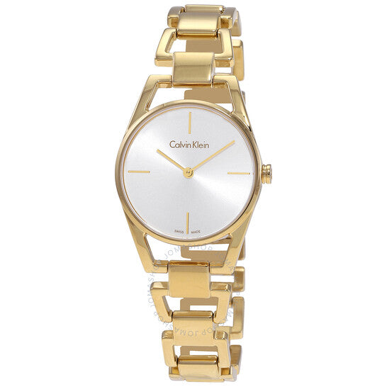  Shop Authentic Calvin Klein Dainty White Dial Gold Steel Strap Watch for Women - K7L23546 - Luxxuri