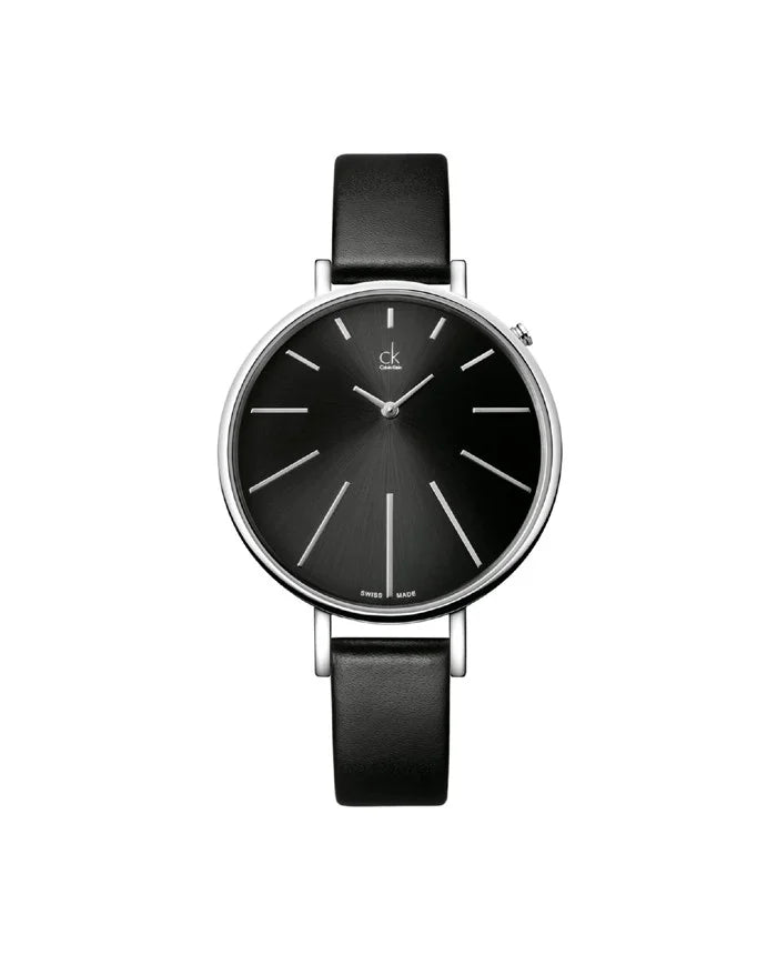  Shop Authentic Calvin Klein Equal Black Dial Black Leather Strap Watch for Women - K3E231C1 - Luxxuri