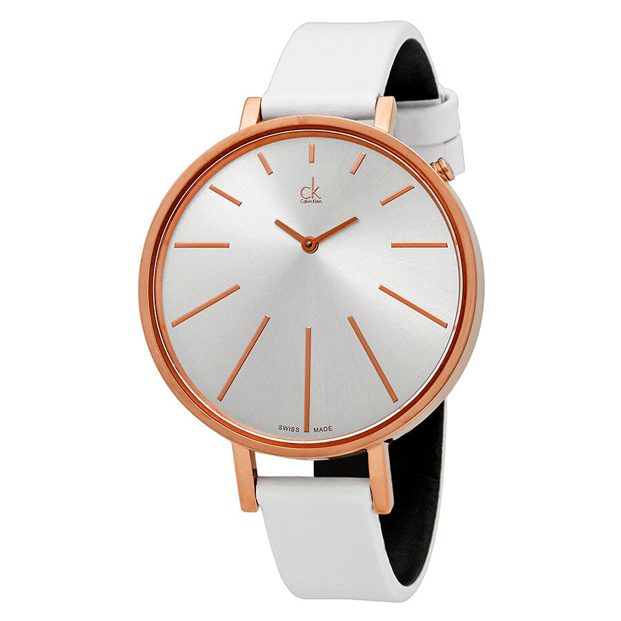 Shop Authentic Calvin Klein Equal Silver Dial White Leather Strap Watch for Women - K3E236L6 - Luxxuri