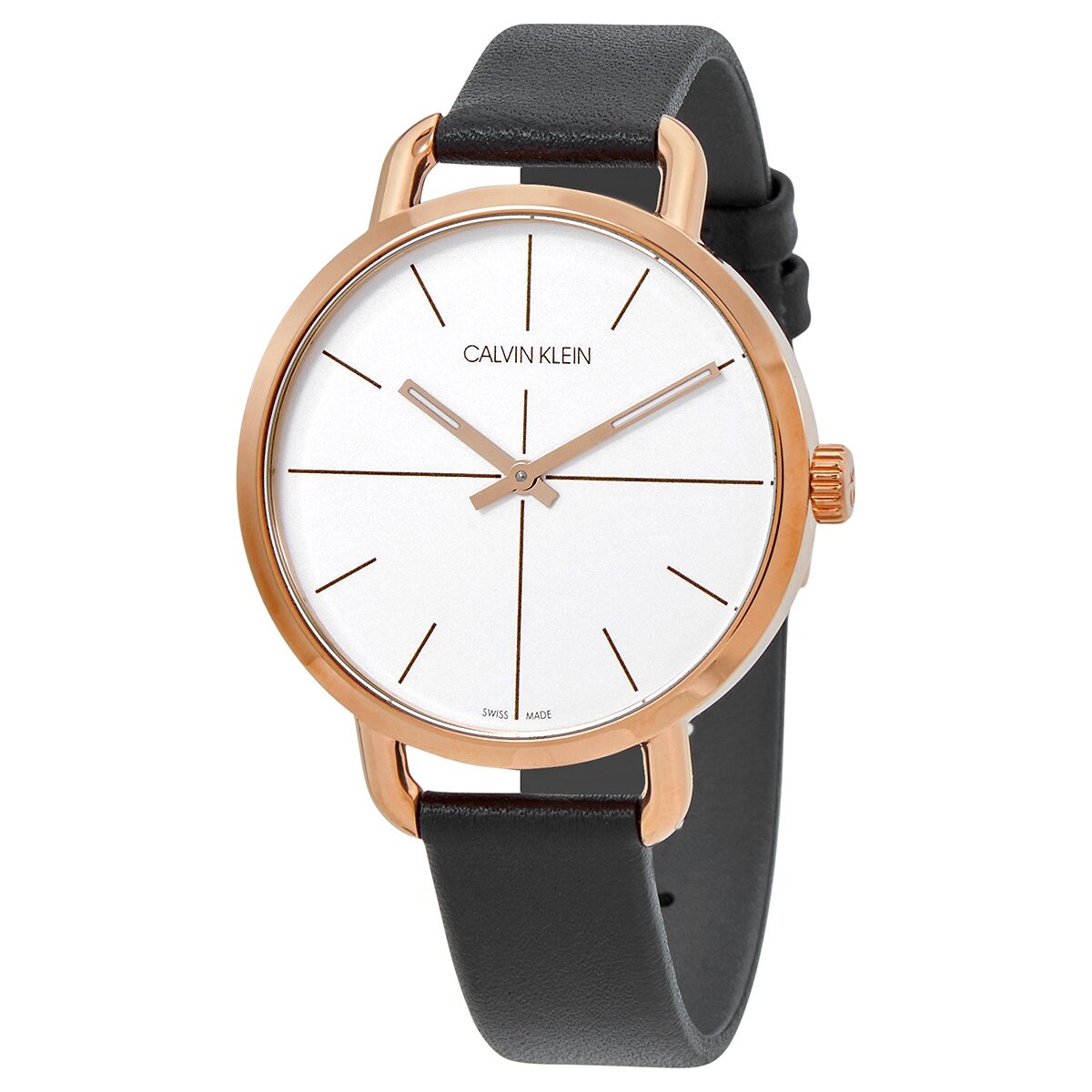  Shop Authentic Calvin Klein Even White Dial Black Leather Strap Watch for Women - K7B236C6 - Luxxuri