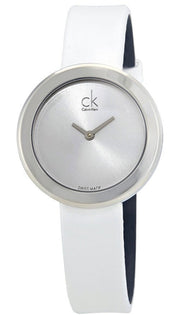  Shop Authentic Calvin Klein Firm Silver Dial White Leather Strap Watch for Women - K3N231L6 - Luxxuri