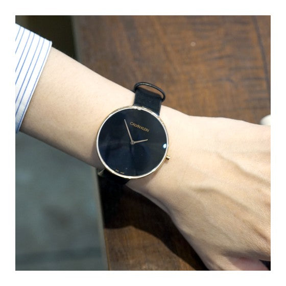  Shop Authentic Calvin Klein Full Moon Black Dial Black Leather Strap Watch for Women - K8Y236C1 - Luxxuri