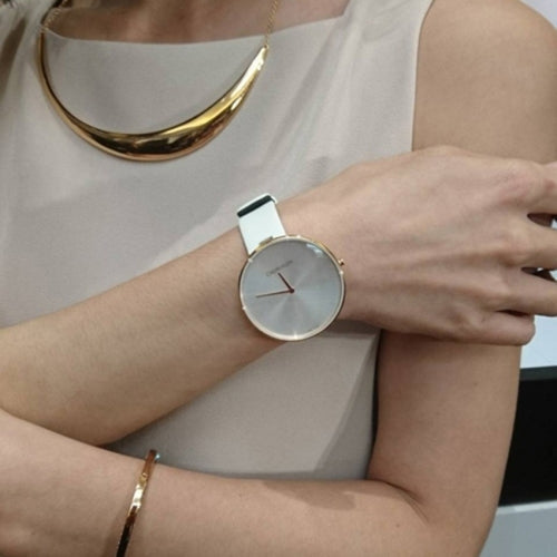  Shop Authentic Calvin Klein Full Moon White Dial White Leather Strap Watch for Women - K8Y236L6 - Luxxuri
