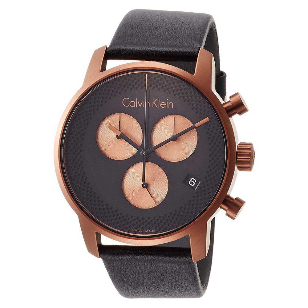  Shop Authentic Calvin Klein City Chronograph Black Dial Black Leather Strap Watch for Men - K2G17TC1 - Luxxuri