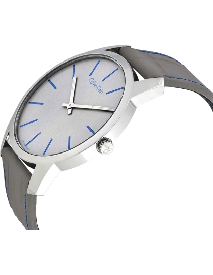  Shop Authentic Calvin Klein City Silver Dial Grey Leather Strap Watch for Men - K2G211Q4 - Luxxuri