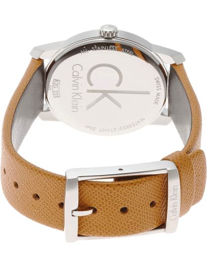  Shop Authentic Calvin Klein City Silver Dial Orange Leather Strap Watch for Women - K2G231G6 - Luxxuri