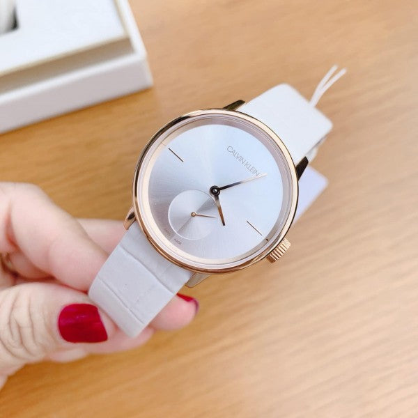  Shop Authentic Calvin Klein Accent Silver Dial White Leather Strap Watch for Women - K2Y236K6 - Luxxuri