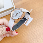  Shop Authentic Calvin Klein Accent Silver Dial White Leather Strap Watch for Women - K2Y236K6 - Luxxuri