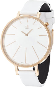  Shop Authentic Calvin Klein Equal Silver Dial White Leather Strap Watch for Women - K3E236L6 - Luxxuri