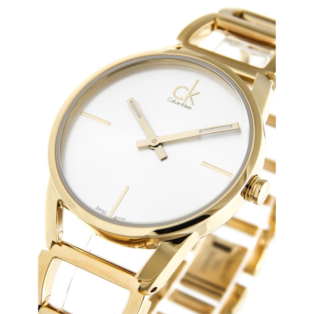  Shop Authentic Calvin Klein Stately Silver Dial Gold Steel Strap Watch for Women - K3G23526 - Luxxuri