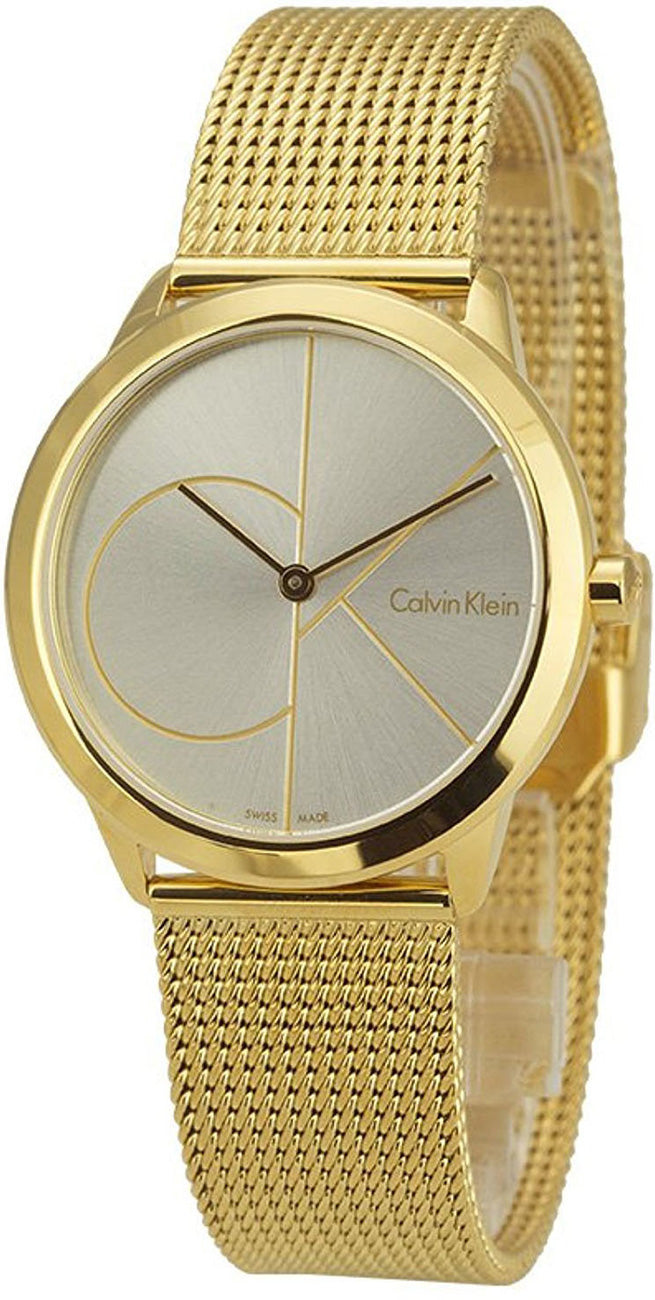  Shop Authentic Calvin Klein Minimal Silver Dial Gold Mesh Bracelet Watch for Women - K3M22526 - Luxxuri
