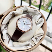  Shop Authentic Calvin Klein Minimal White Dial Brown Leather Strap Watch for Women - K3M226G6 - Luxxuri