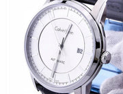  Shop Authentic Calvin Klein Infinity Silver Dial Black Leather Strap Watch for Men - K5S341C6 - Luxxuri