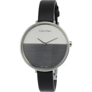  Shop Authentic Calvin Klein Rise White Grey Dial Black Leather Strap Watch for Women - K7A231C3 - Luxxuri