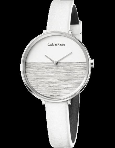  Shop Authentic Calvin Klein Rise White Grey Dial White Leather Strap Watch for Women - K7A231L6 - Luxxuri