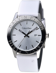  Shop Authentic Calvin Klein Steady Silver Dial White Leather Strap Watch for Women - K7Q211L6 - Luxxuri