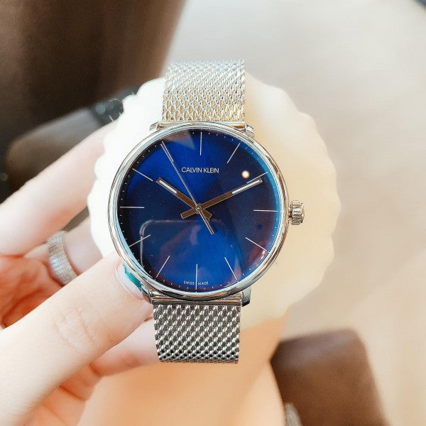  Shop Authentic Calvin Klein High Noon Quartz Blue Dial Silver Mesh Bracelet Watch for Men - K8M2112N - Luxxuri