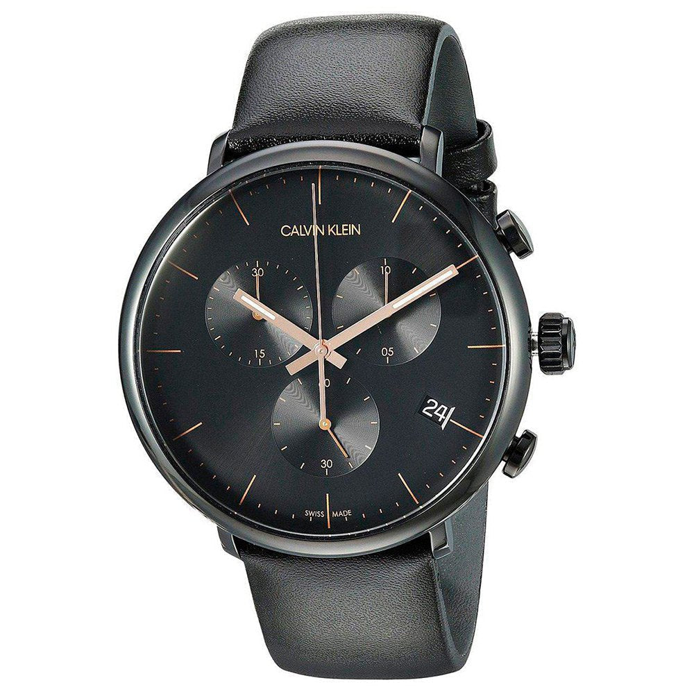  Shop Authentic Calvin Klein High Noon Black Dial Black Leather Strap Watch for Men - K8M274CB - Luxxuri