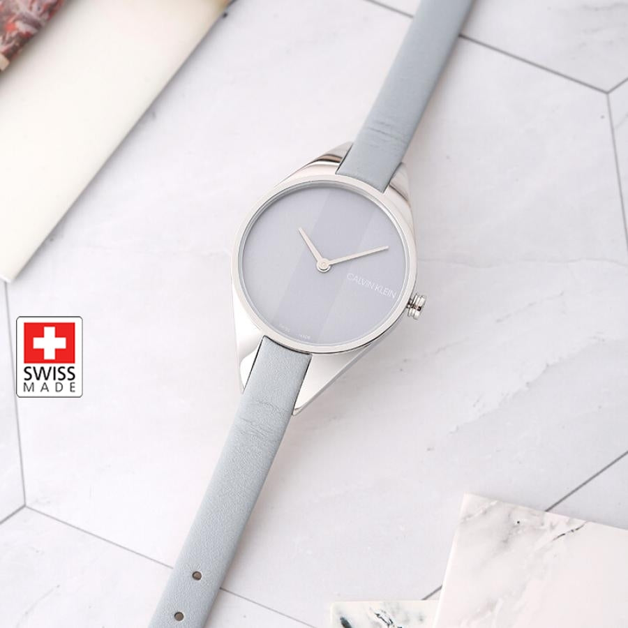  Shop Authentic Calvin Klein Rebel Grey Dial Grey Leather Strap Watch for Women - K8P231Q4 - Luxxuri