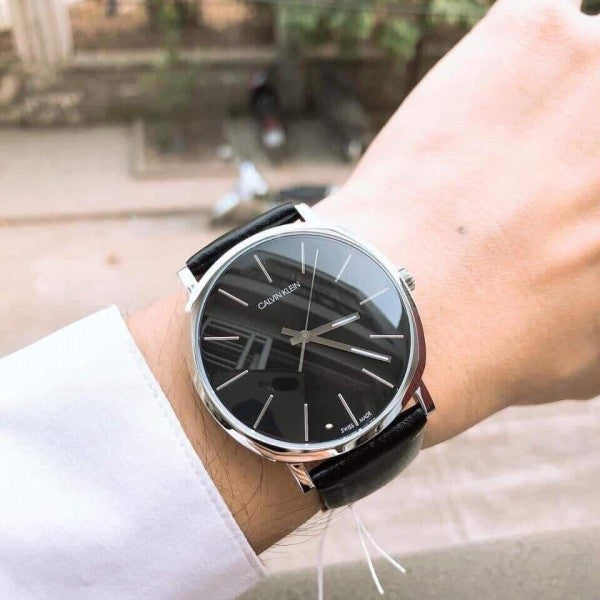  Shop Authentic Calvin Klein Posh Black Dial Black Leather Strap Watch for Men - K8Q311C1 - Luxxuri