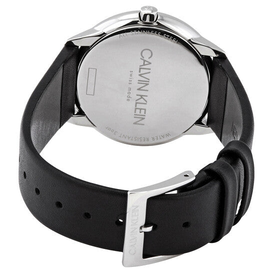  Shop Authentic Calvin Klein Minimal Grey Dial Black Leather Strap Watch for Men - K3M221C3 - Luxxuri