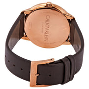  Shop Authentic Calvin Klein Minimal White Dial Brown Leather Strap Watch for Men - K3M216G6 - Luxxuri