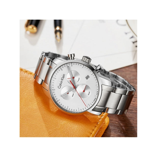  Shop Authentic Calvin Klein City Chronograph White Dial Silver Steel Strap Watch for Men - K2G271Z6 - Luxxuri