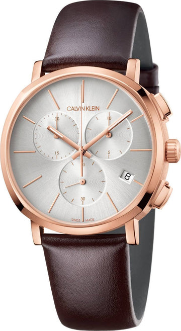  Shop Authentic Calvin Klein Posh Chronograph White Dial Brown Leather Strap Watch for Men - K8Q376G6 - Luxxuri