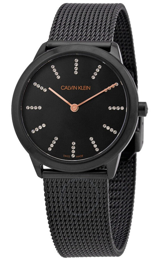  Shop Authentic Calvin Klein Minimal Diamonds Black Dial Black Mesh Bracelet Watch for Women - K3M22X2X - Luxxuri