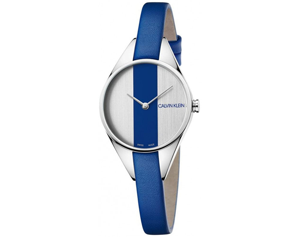  Shop Authentic Calvin Klein Rebel Blue Silver Dial Blue Leather Strap Watch for Women - K8P231V6 - Luxxuri