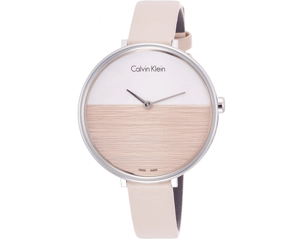  Shop Authentic Calvin Klein Rise White Beige Dial Beige Leather Strap Watch for Women - K7A231XH - Luxxuri