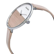  Shop Authentic Calvin Klein Rise White Beige Dial Beige Leather Strap Watch for Women - K7A231XH - Luxxuri