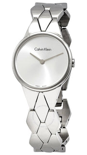  Shop Authentic Calvin Klein Snake Silver Dial Silver Steel Strap Watch For Women - K6E23146 - Luxxuri