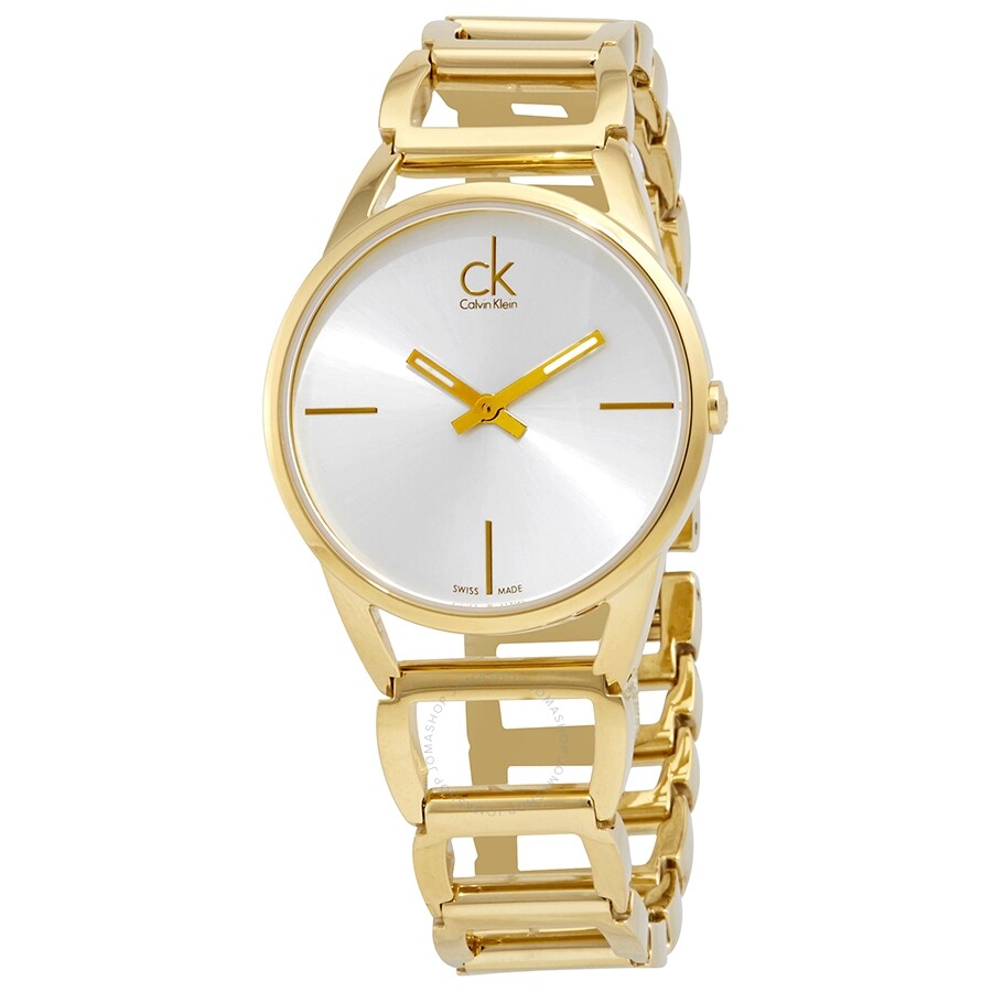  Shop Authentic Calvin Klein Stately Silver Dial Gold Steel Strap Watch for Women - K3G23526 - Luxxuri