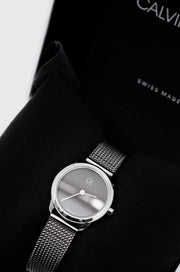  Shop Authentic Calvin Klein Minimal Grey Dial Silver Mesh Bracelet Watch for Women - K3M2312X - Luxxuri