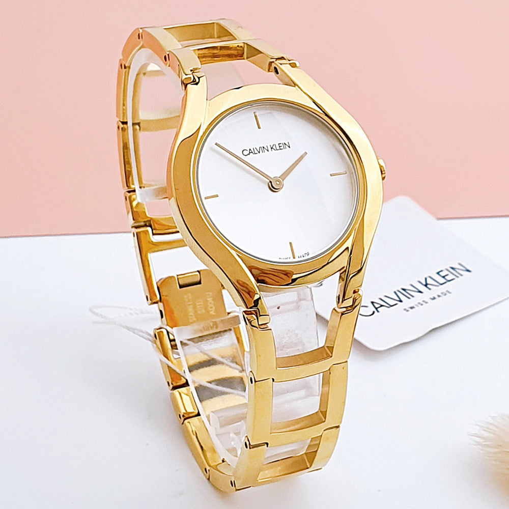  Shop Authentic Calvin Klein Class White Dial Gold Steel Strap Watch for Women - K6R23526 - Luxxuri