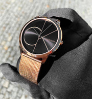  Shop Authentic Calvin Klein Minimal Black Dial Rose Gold Mesh Bracelet Watch for Men - K3M21621 - Luxxuri