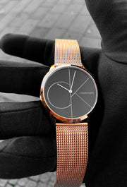  Shop Authentic Calvin Klein Minimal Black Dial Rose Gold Mesh Bracelet Watch for Men - K3M21621 - Luxxuri