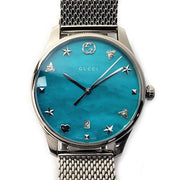  Shop Authentic Gucci G-Timeless Turquiose Mother of Pearl Dial Silver Mesh Bracelet Watch For Women - YA1264039 - Luxxuri