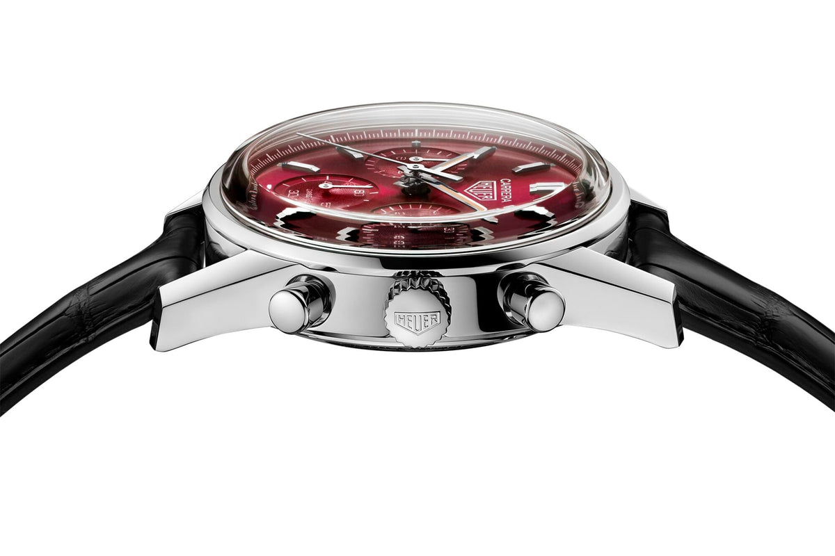  Shop Authentic Tag Heuer Carrera Automatic Chronograph Red Dial Black Leather Strap Watch for Men - CBK221G.FC6479 - Luxxuri